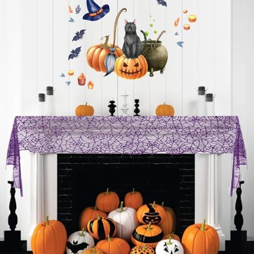 Purple Lace Spiderweb Table Runner 12x72 Inch Halloween Decor - 1 Pc