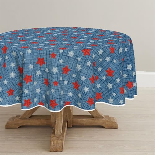 Round 4th of July Tablecloth 70 x 70 Inch Patriotic Red & Blue - Blue Variation