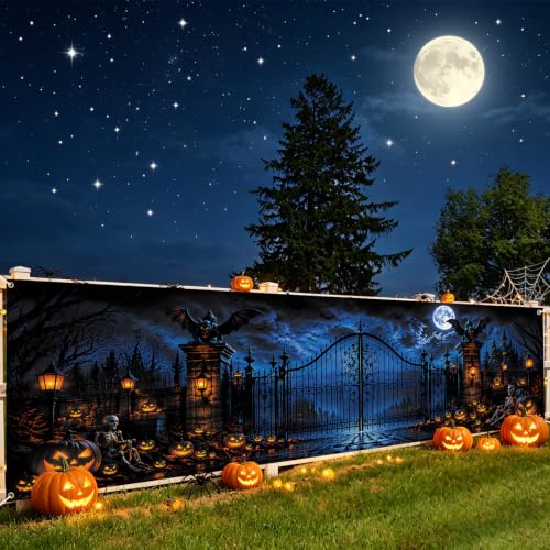Halloween Fence Banner Large Waterproof Outdoor Decor with Gothic Gate & Haunted Castle - Variation 277-1