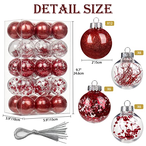 30PCS Red & Clear Shatterproof Christmas Tree Ornaments 2'' Holiday Decor Set - Variation: Red #01 / 1.97"