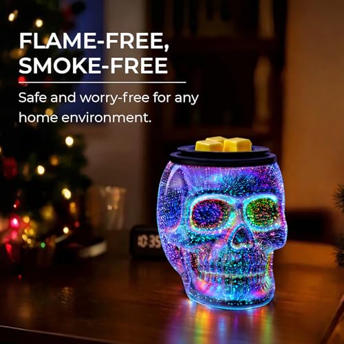 Wax Melt Warmer with 7-Color Rainbow Skull Lights - Halloween Scented Wax Burner with PTC Heating Plate