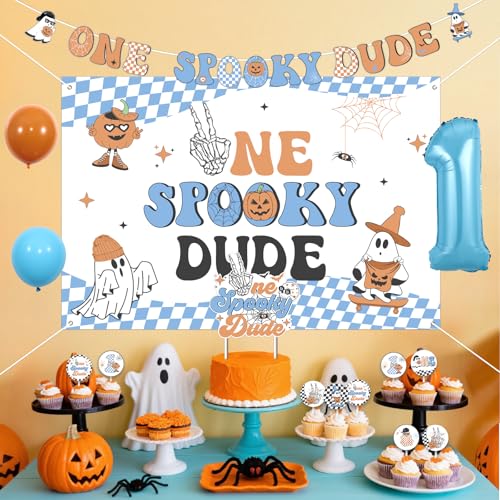 Halloween First Birthday Decorations for Boys Spooky Dude Party Set - Blue & Orange