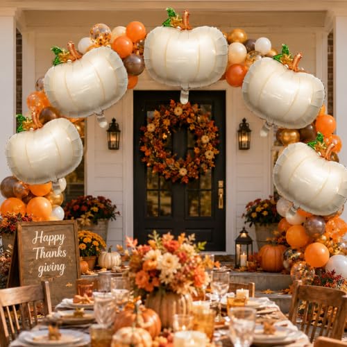 White Pumpkin Balloons Set - 12pcs Fall Thanksgiving Party Decorations
