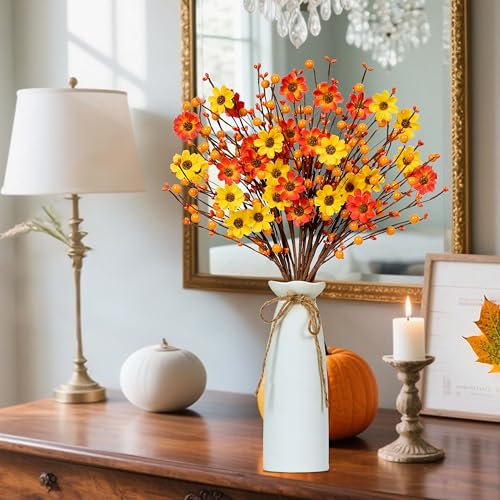 Fall Floral Stems 12PCS Autumn Artificial Flowers with Berries for Centerpieces