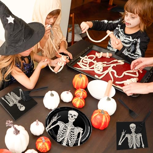 Halloween Skeleton Disposable Tableware Set for 25 Guests - Plates, Cups, Napkins, Cutlery