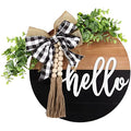 Hello Door Wreath for Front Door - Spring Farmhouse Decor, 13 Inch Black Brown