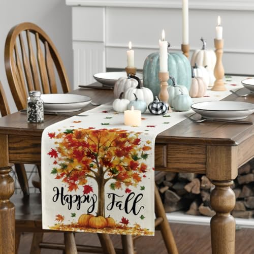 Beige 13x108 Inch Fall Table Runner - Polyester Home Party Decor