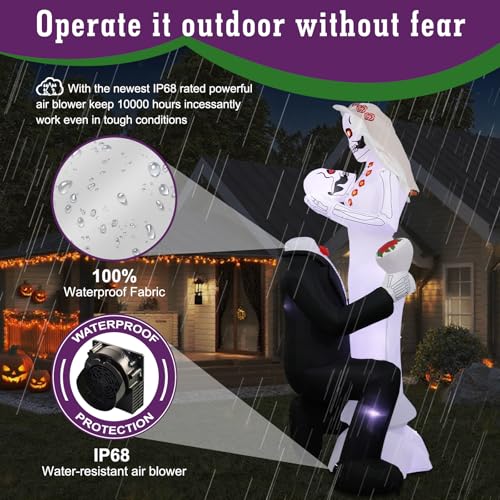 8Ft Tall Skeleton Couple Halloween Inflatable with LED Lights Outdoor Yard Decor