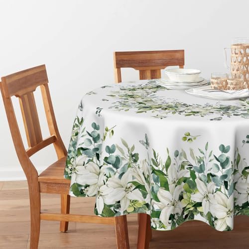 Round Eucalyptus Tablecloth 60x60 Inch - White, Durable Polyester