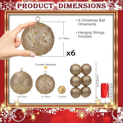 Large Champagne Christmas Ornaments Set - 3.15 Inch Shatterproof Holiday Decor, 6 Pack
