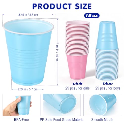 Gender Reveal Plastic Cups 12oz Pack of 50 - Pink & Blue Party Supplies