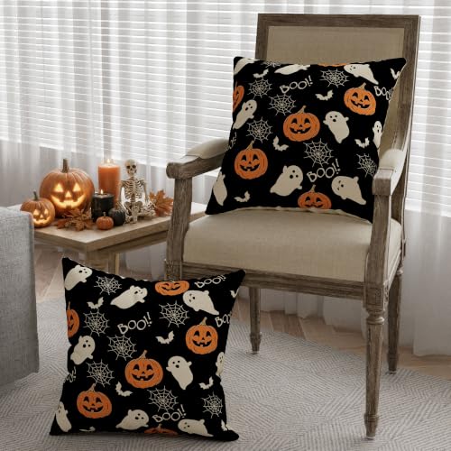 Ghost Bat Spider Web Halloween Throw Pillow Cover 16x16 Inches - Home Decor