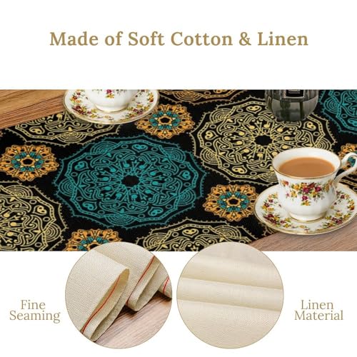 Mandala Floral Table Runner - Bohemian Ethnic Gold Pattern 13x36in - Rustic Home Decor