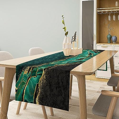 Marble Table Runner - Green Black Gold Textured Modern Dining Decor - Style-5 13x70 Inch