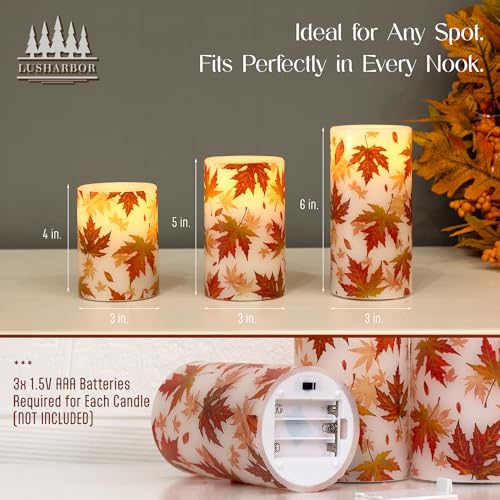 Fall Flameless Candles with Remote Control, Maple-Wax Autumn Set of 3