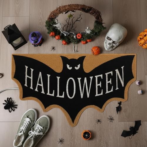 Halloween Bat Door Mat - Coir Fiber Welcome Rug with Non-Slip Rubber Backing, 18x30 Inches