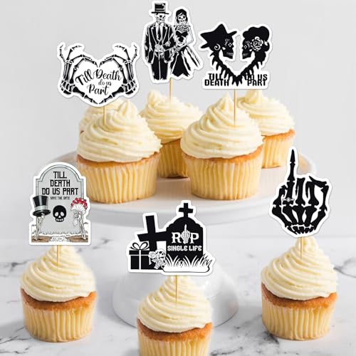 Black Halloween Bride or Die Cupcake Toppers 24Pcs Bachelorette Party Decorations