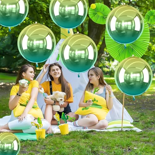 22 Inch Gradient Green Round Foil Balloons - Set of 6 for Party Decor