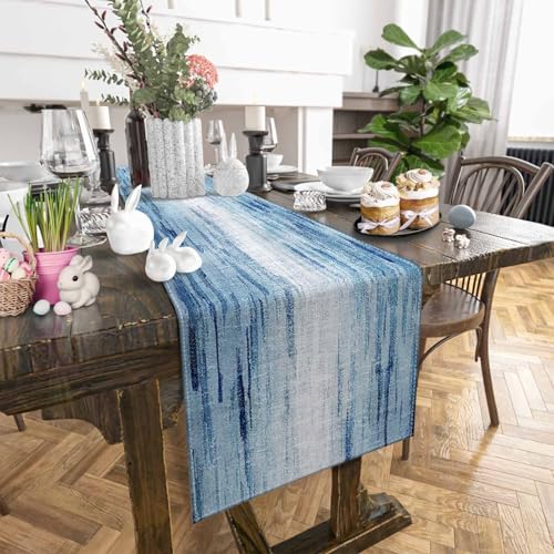 Blue Table Runner 16x72 Inch Ombre Abstract Farmhouse Decor Lightskyblue Variation