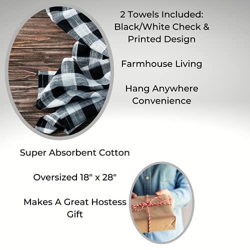Farmhouse Kitchen Towel Set Black & White 18x28 - Hello Pumpkin & Check