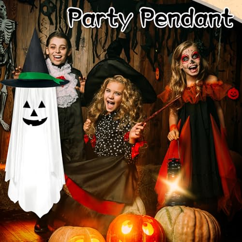 White Halloween Hanging Pumpkin Ghost Decorations - Outdoor Party Decor, 2 Pack
