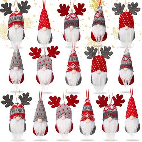 Christmas Gnome Decorations Set of 16 Hanging Plush Holiday Ornaments