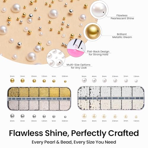 Beetles 3D Nail Charms Gold Silver & White Pearl E-Gold White-4