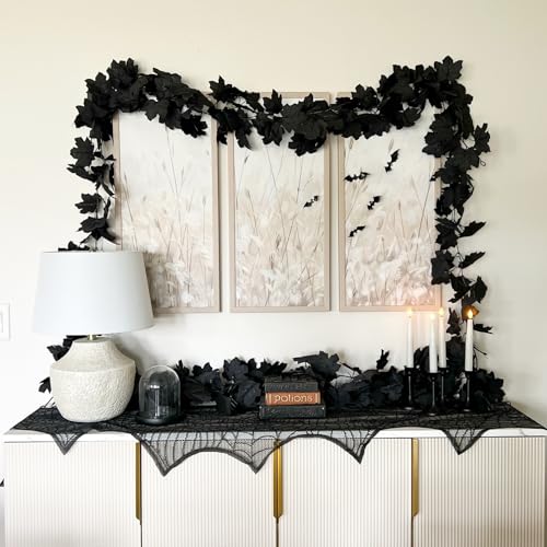 36FT Black Maple Leaf Garland, 6PCS Fall Halloween Thanksgiving Decor