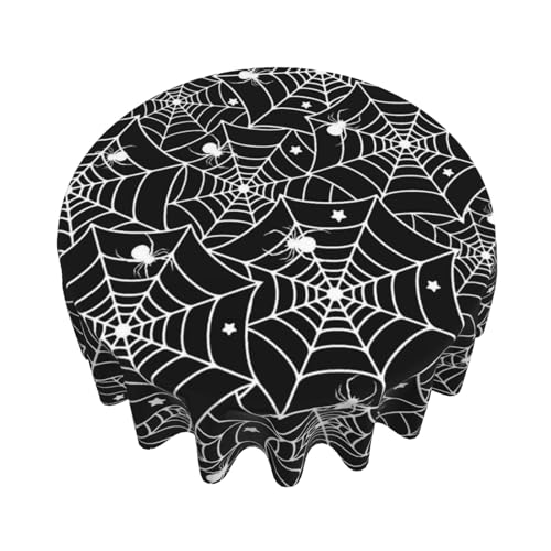 Spider Web Round Tablecloth 70 Inch Halloween Party Cover - Black & Spider Web Pattern