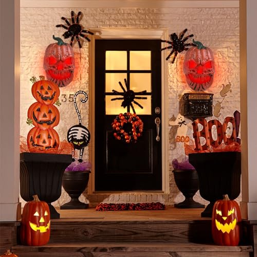 Halloween Pumpkin Porch Light Cover - Red Skeleton Design, 3D Fall Decor (1PC) - Blood Red Glow