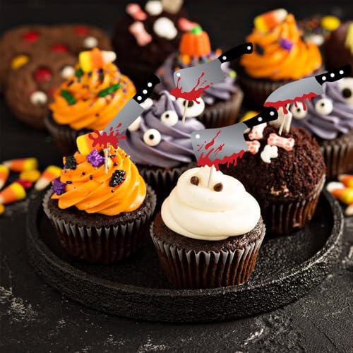 48 Pcs Halloween Blood Knife Cupcake Toppers Party Decorations