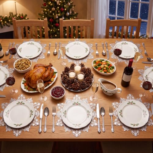 Snowflake Placemats Set of 12 - Silver Vinyl Round 15 Inch Table Mats