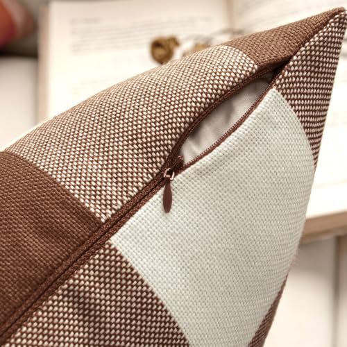 Fall Plaid Pillow Covers 16x16 Brown Pack of 2 - Farmhouse Decor