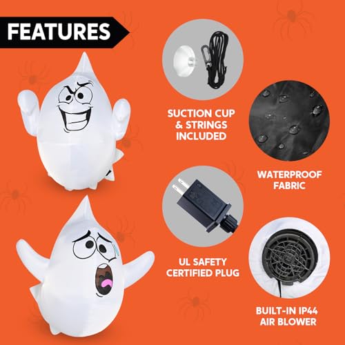 Halloween Inflatable Ghost Decoration with LEDs - Silly Ghost Variant, Outdoor & Window Decor