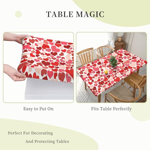 Waterproof Rectangle Elastic Edge Heart Shaped Tablecloth for Kitchen Dining 5FT