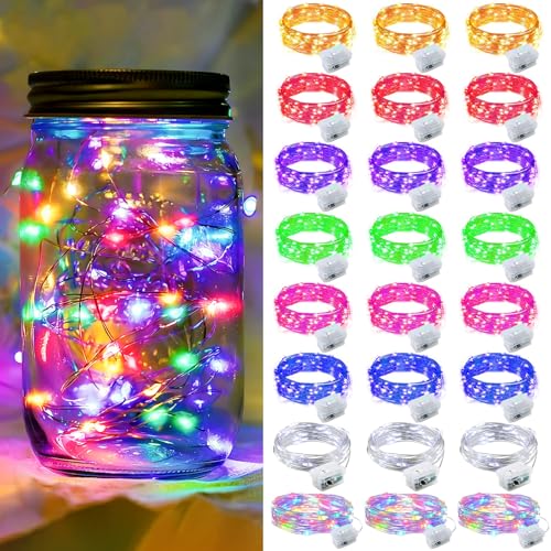 Mixed-Color Fairy Lights Set 24 Pack 7ft Waterproof Twinkle String Lights Battery Operated