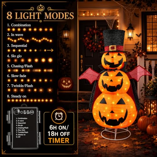 3.5FT 3-Tier Light-Up Halloween Pumpkin Decor for Indoor & Outdoor Yard