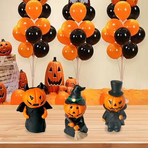 Halloween Miniature Pumpkin Figurines Set of 3 - Resin Decorations for Tabletop Fireplace Mantle Indoor Gifts