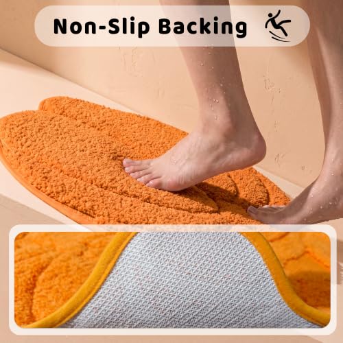 Pumpkin-Shaped 3D Bath Mat - Fall Rug with Brown Stem, 22x25.5 Inches - Orange & Brown