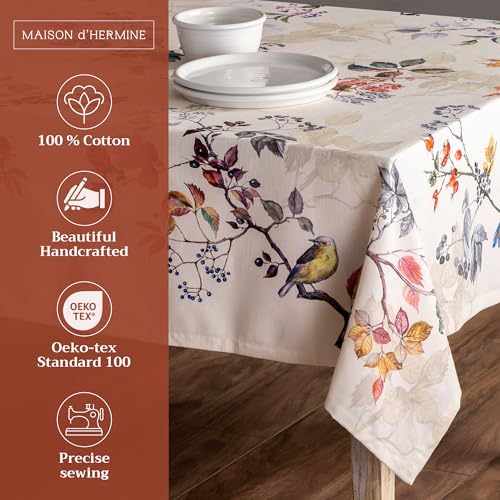 Maison d'Hermine Equinoxe Beige Rectangular Table Cloth 60x90 Inches - Elegant Cotton Holiday Decor