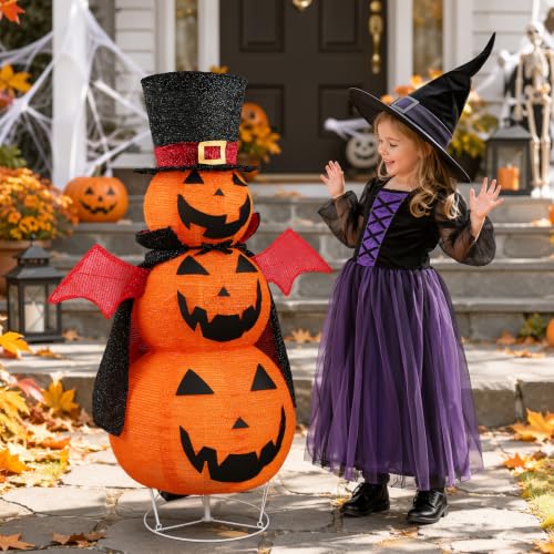 3.5FT 3-Tier Light-Up Halloween Pumpkin Decor for Indoor & Outdoor Yard