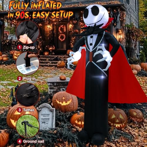 12FT Halloween Skeleton Inflatable with LED Lights - Spooky Outdoor Decor