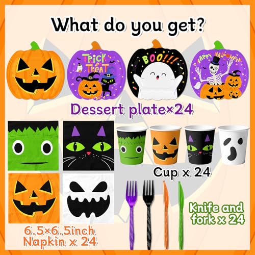 Halloween Paper Plates Napkins Cups Forks Party Supplies 144Pcs Spooky Decor