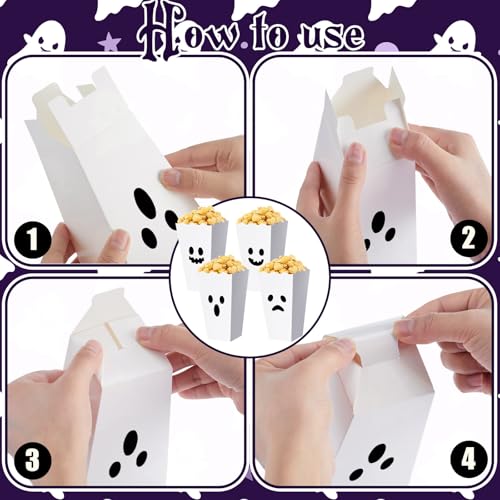 48 Pack Ghost Halloween Popcorn Buckets - Party Snack Boxes for Halloween & Events