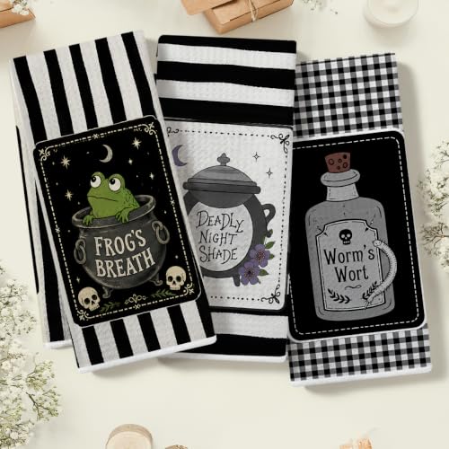 Frog Witchy Kitchen Towels Set - Funny Witch Decor Hand Towels, 3 Pcs Multi0254
