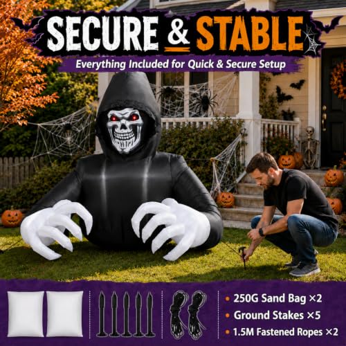 Inflatable Halloween Grim Reaper Decoration - 6FT Giant Scary Ghost with LED Lights