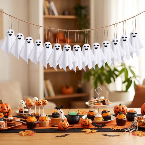 24 Pcs Halloween Hanging Ghost Ornaments Small White Ghost Decorations - Spooky Decor