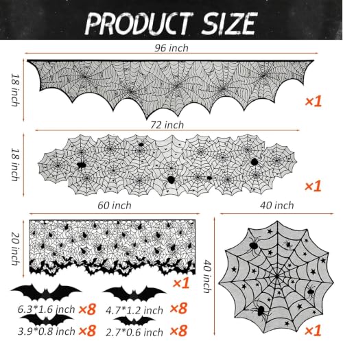 Halloween Black Lace Table Runner Spider Web Style - Indoor Decorations