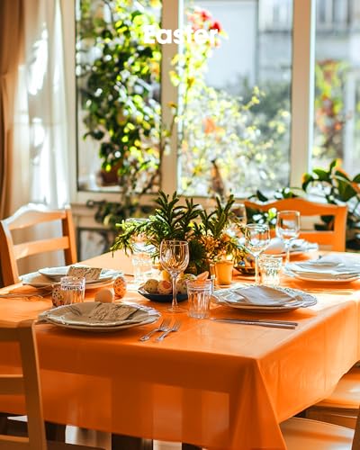 Disposable Orange Rectangular Table Cloth - 54x108 Inches, 3 Pack