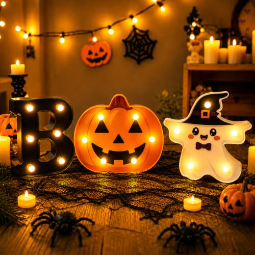 Halloween BOO Pumpkin Ghost Light Up Letters Sign - 3 Pack Variation of Halloween
